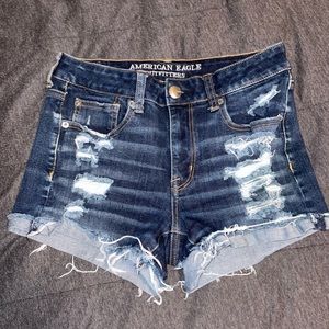 American Eagle “Hi-Rise Shortie” jean shorts.